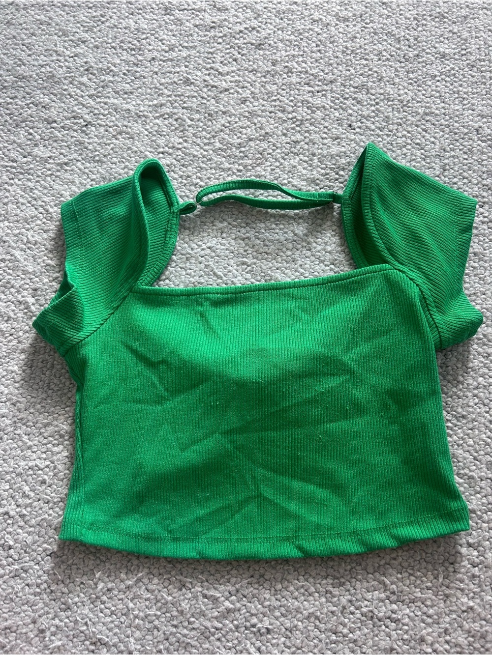 Women's Green Ribbed Square-Neck Crop Top
